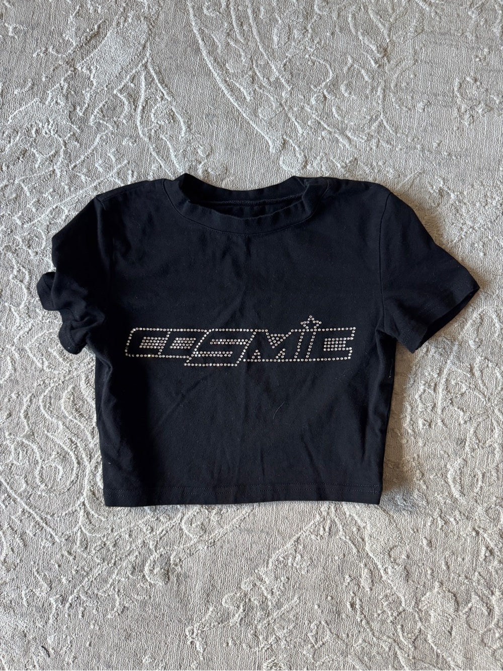Black 'Cosmic' Rhinestone Crop Tee